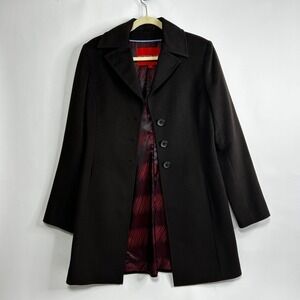 PATRIZIA LUCA Women's Dark Brown Pea Coat Wool Cashmere Blend Classic Trench S